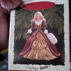In box Barbie Burgundy and Gold Holiday Ornament